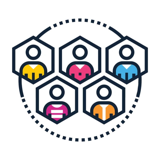 Illustration of a connected community of people working together