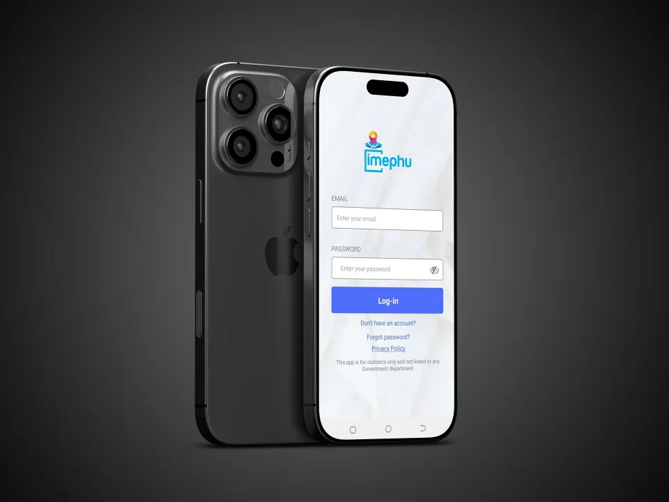 The imephu community reporting app login screen on an iPhone